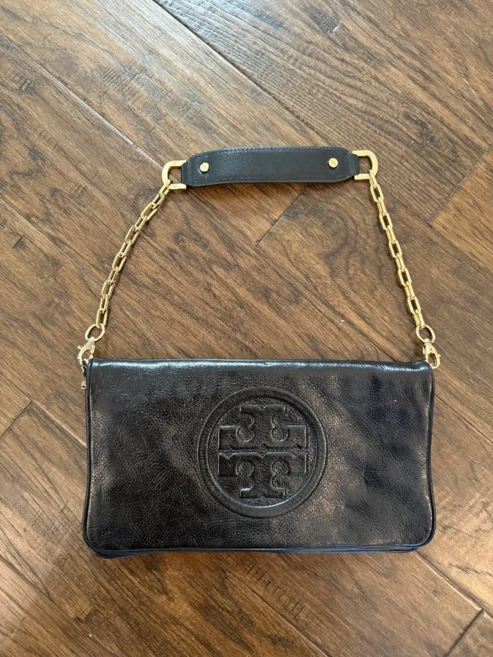 Tory Burch Reva Black Leather Chain Clutch